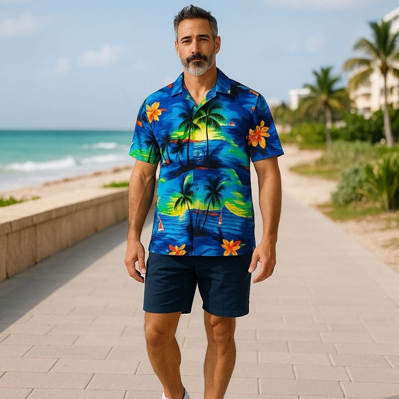 SHIRT MAN UNBRANDED SIZE MEDIUM Vibrant Tropical Hawaiian Shirt - Picture 2 of 6